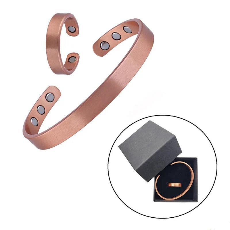 Handmade Solid Copper Bracelet and Ring Set for Arthritis Relief and Health Benefits