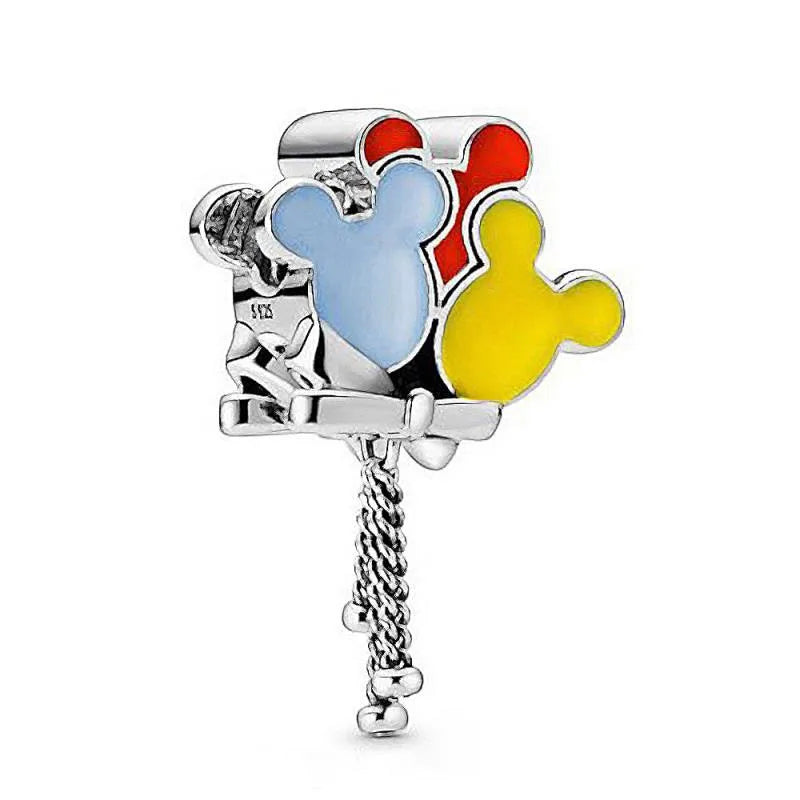 Disney 925 Sterling Silver DIY Charm Compatible With 3mm Bracelets Featuring Mickey Mouse Ferris Wheel And Suitcase Designs