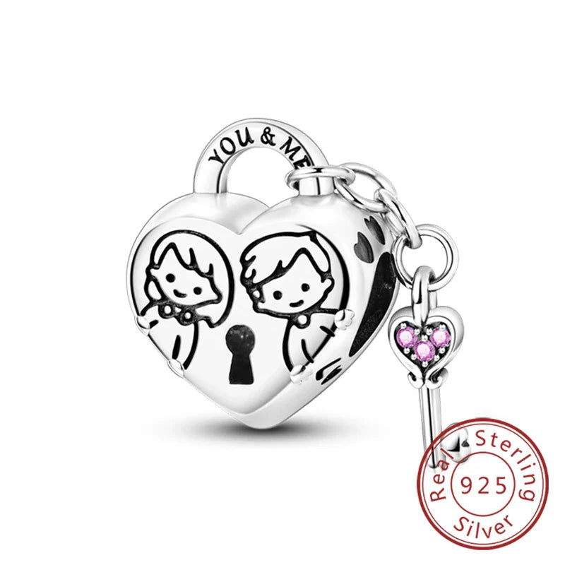 925 Sterling Silver Forever Love Heart Charms Beads for Sister Family Bracelet Jewelry Gifts