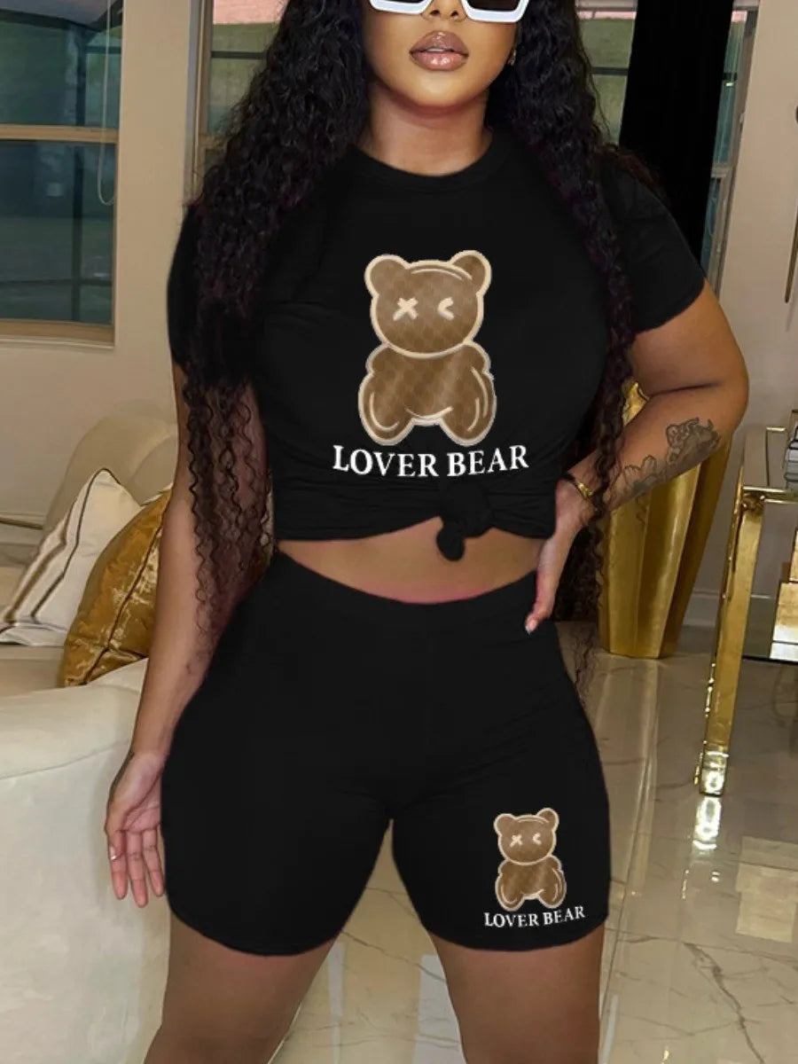 Cozy Plus Size Women's Autumn Winter Cartoon Bear Print Hooded Sweater and Woolen Pants Lounge Set