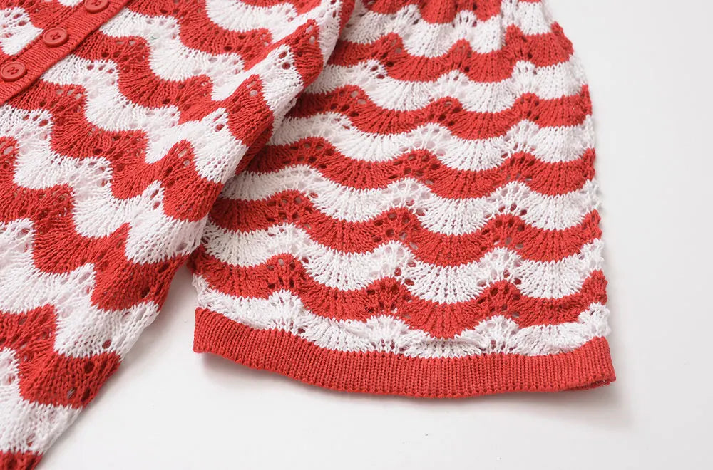 Women's Striped Knit Midi Dress With Front Button O Neck