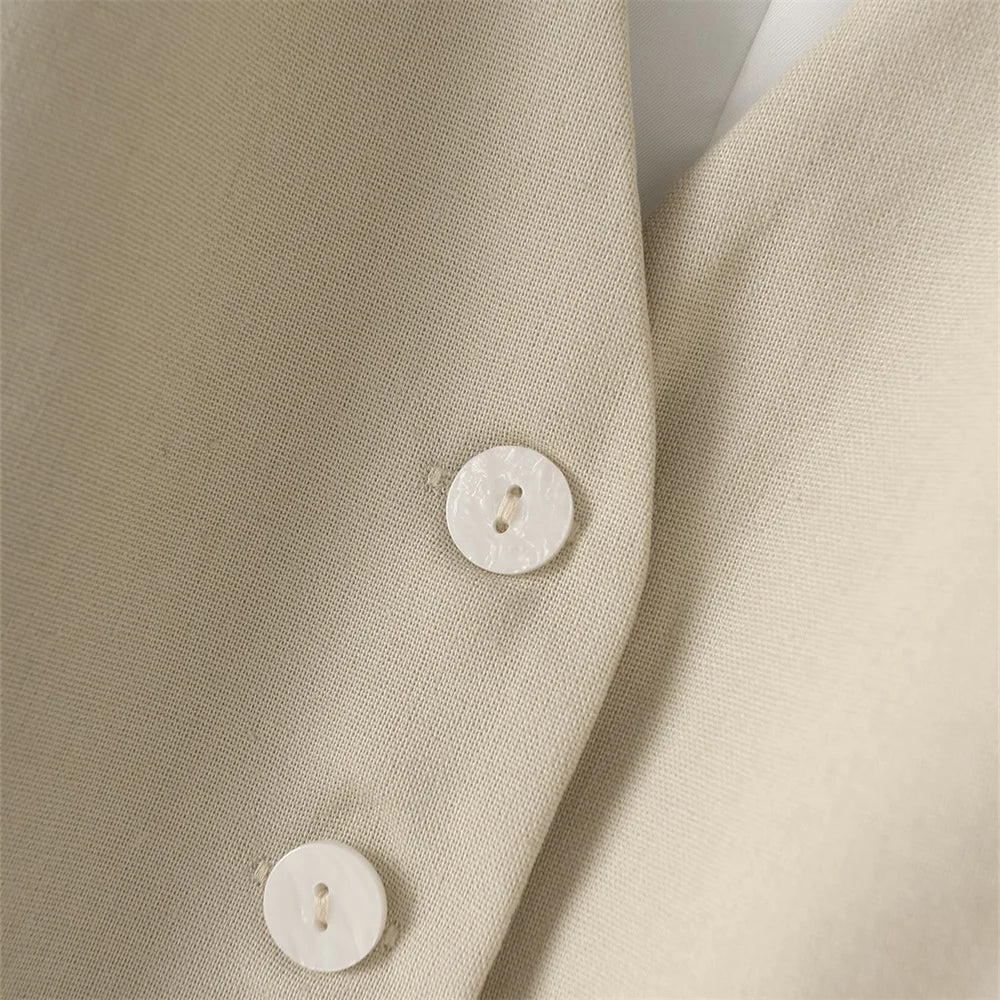 Versatile Slim Sleeveless Cotton Linen Vest and Mid-Waist Trousers Suit for Women's Commuting Style