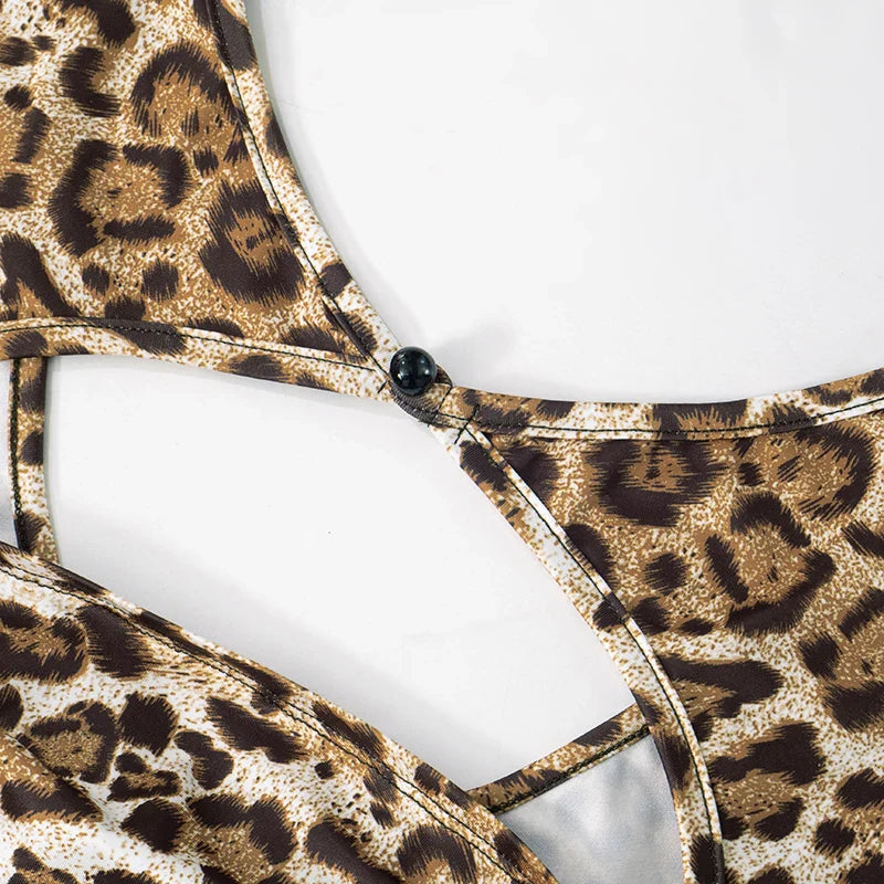 Leopard Print Long-Sleeved Crop Top with High-Waisted Trendy Jumpsuit Sexy Chic Stylish Outfit for Women