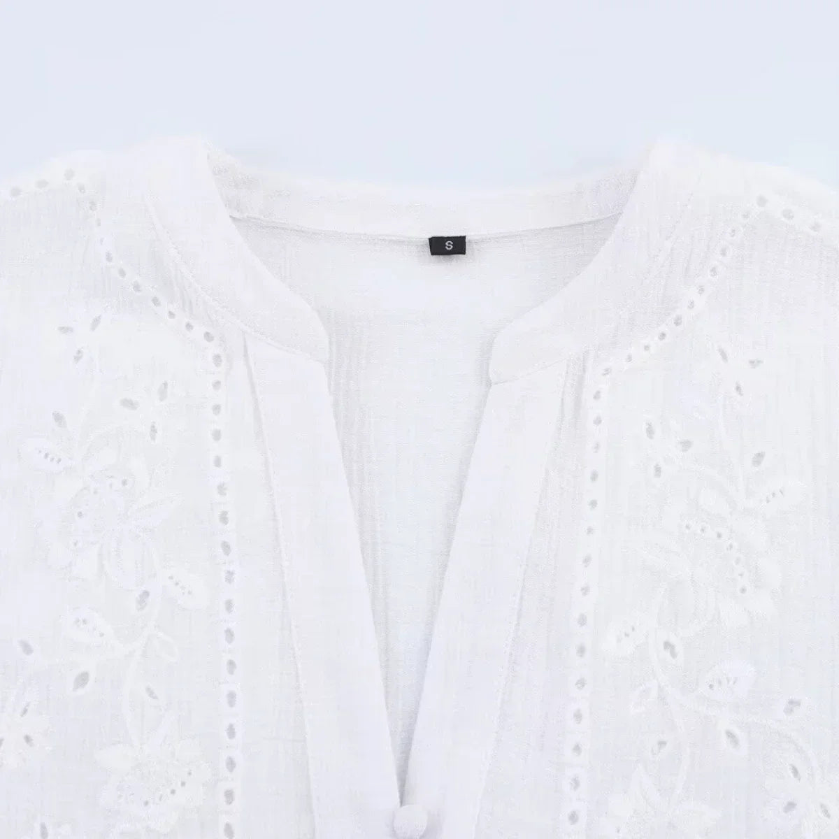 Women's Embroidered V-Neck Long Sleeve Shirt Single-Breasted Loose Hem Casual Chic Top for Spring and Summer