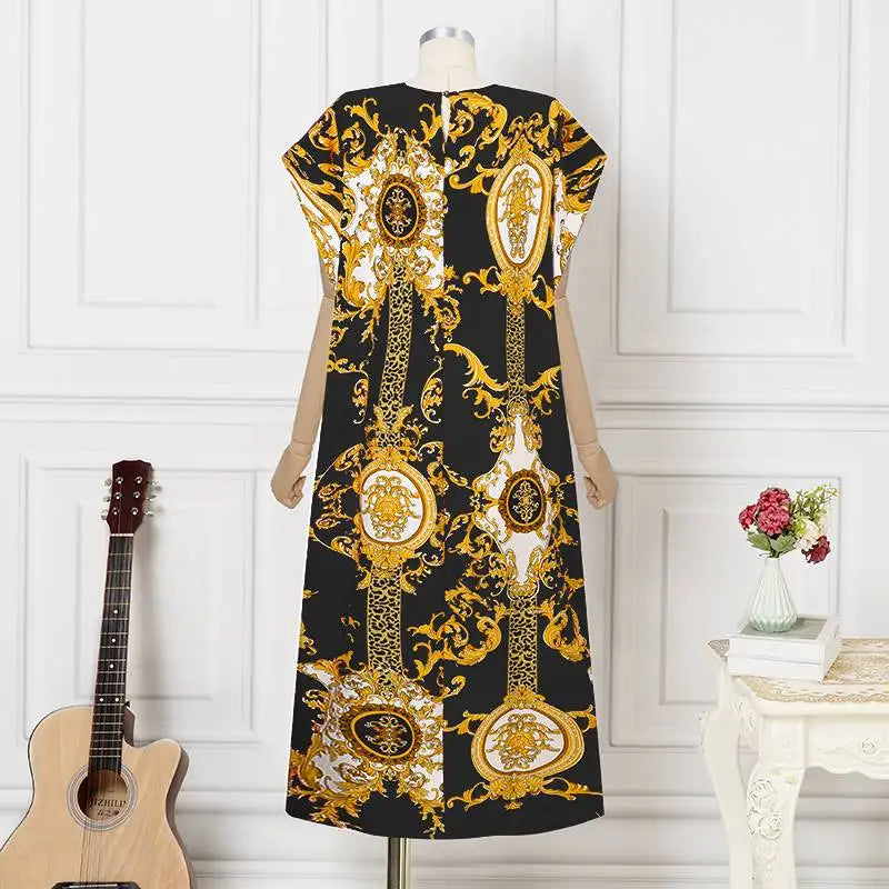 Satin Patchwork Maxi Dress Bat Wing Sleeve Elegant Dress