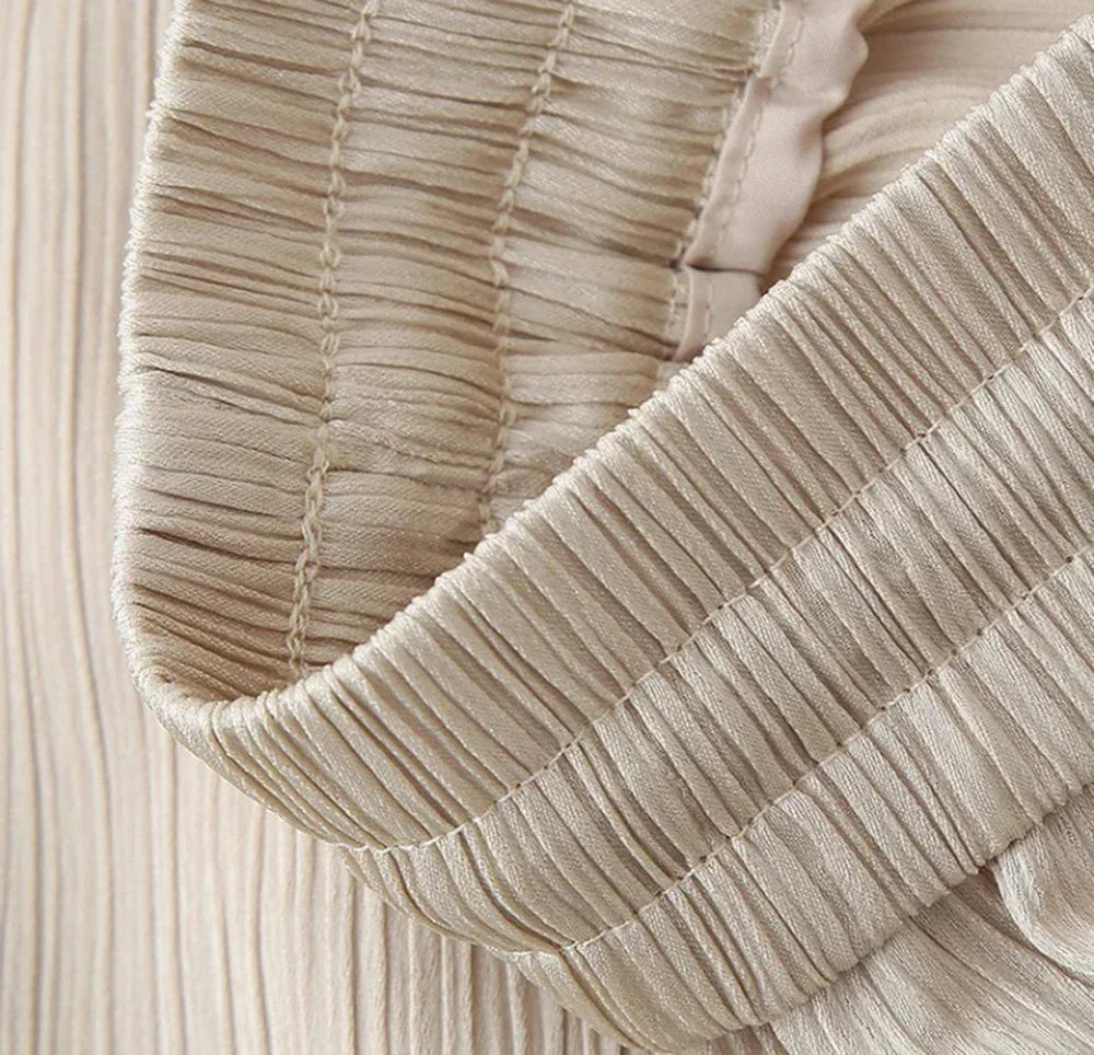 Women's Satin Blazer and High Waisted Straight Leg Pant Set with Crease Texture