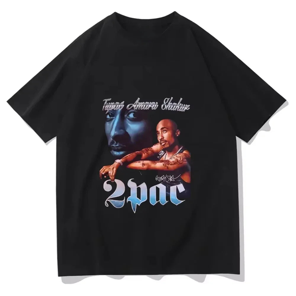 Tupac Hip Hop Graphic Print T-Shirt for Women Unisex Casual Oversized Y2K Streetwear Tee