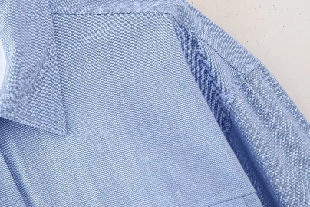 Elegant Patchwork Blouse for Women Long Sleeve Single Breasted Lapel Shirt Chic Short Top