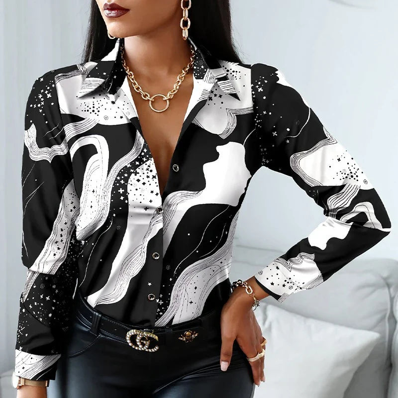 Office Lady Turn Down Collar Leopard Print Shirt with Striped Lapel Long Sleeve Blouse Casual Vintage Fashion Top