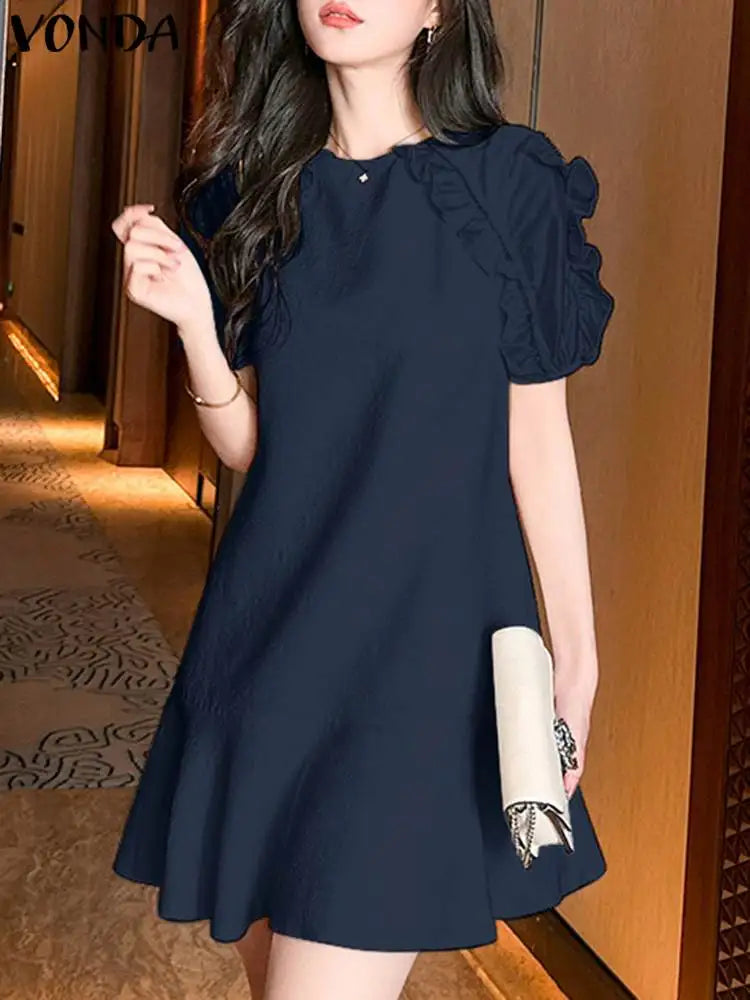 Womens Summer Sundress A Line Short Sleeve Casual Dress