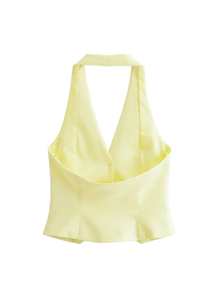 Women Summer Two-Piece Set Solid Halter Camisole Top and Trouser Outfit Elegant Street Style Clothing