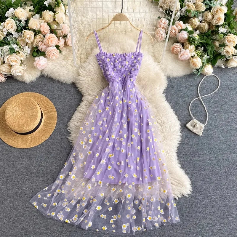 Floral Mesh Party Dress For Women Lightweight Beach Sundress