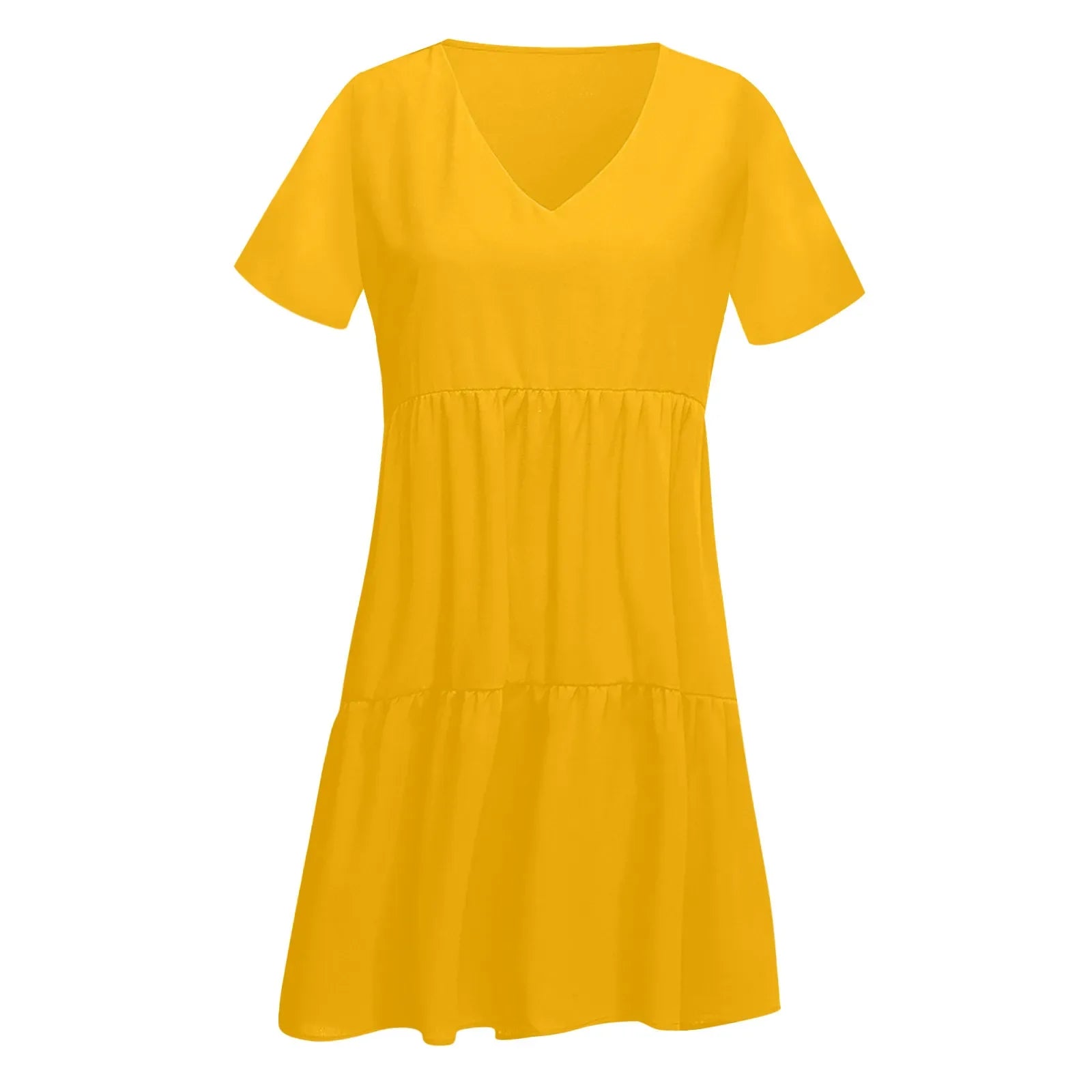 Womens V Neck Short Sleeve Loose Fit Dress Solid Color