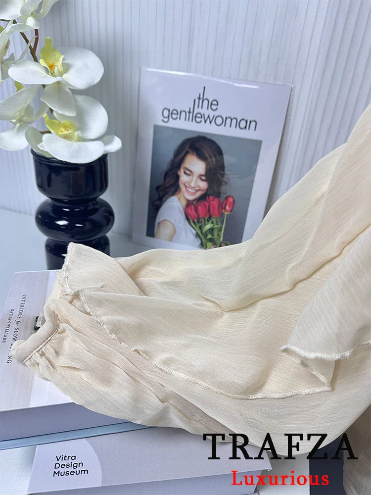 Sexy Transparent Tassel Chiffon Women Blouse Long Sleeve V Neck Loose Fit Single Button Shirt Stylish Lightweight Top for Spring and Summer