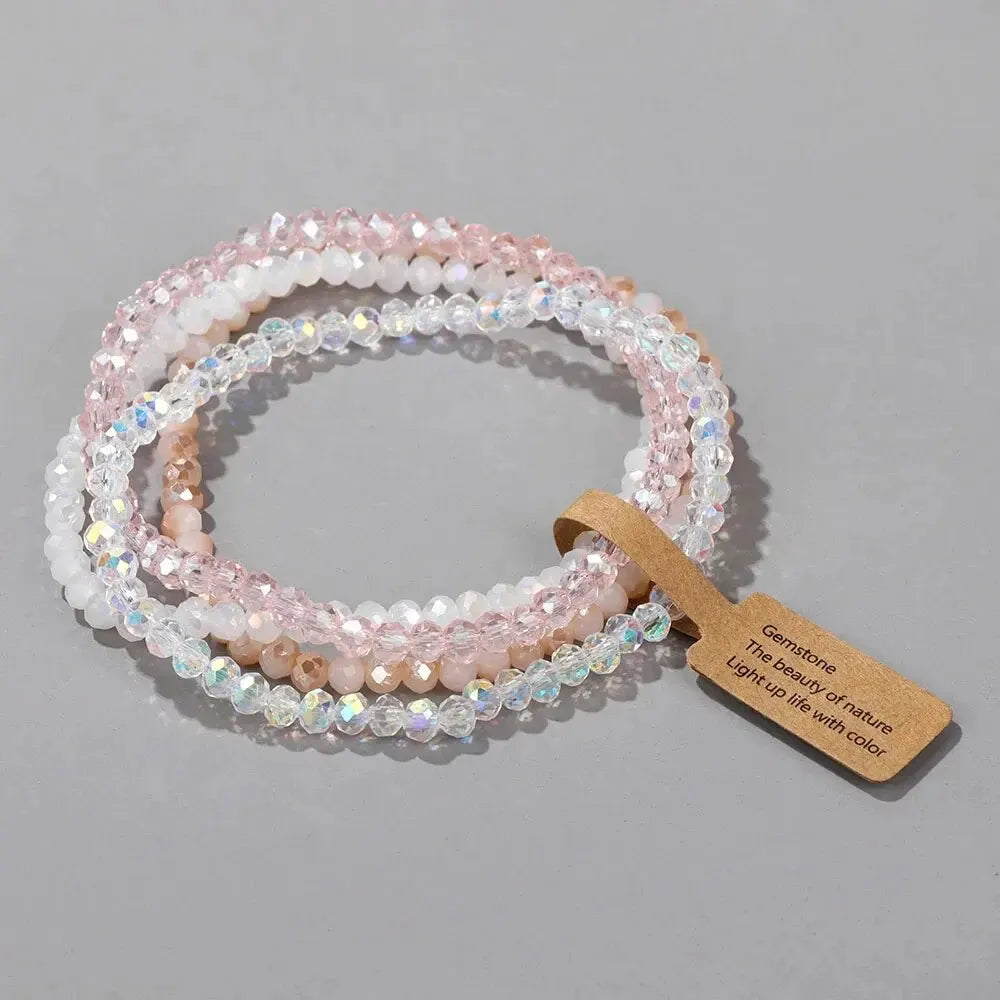 4 Pieces Multi Color Faceted Glass Beads Stretch Bracelet Set for Women