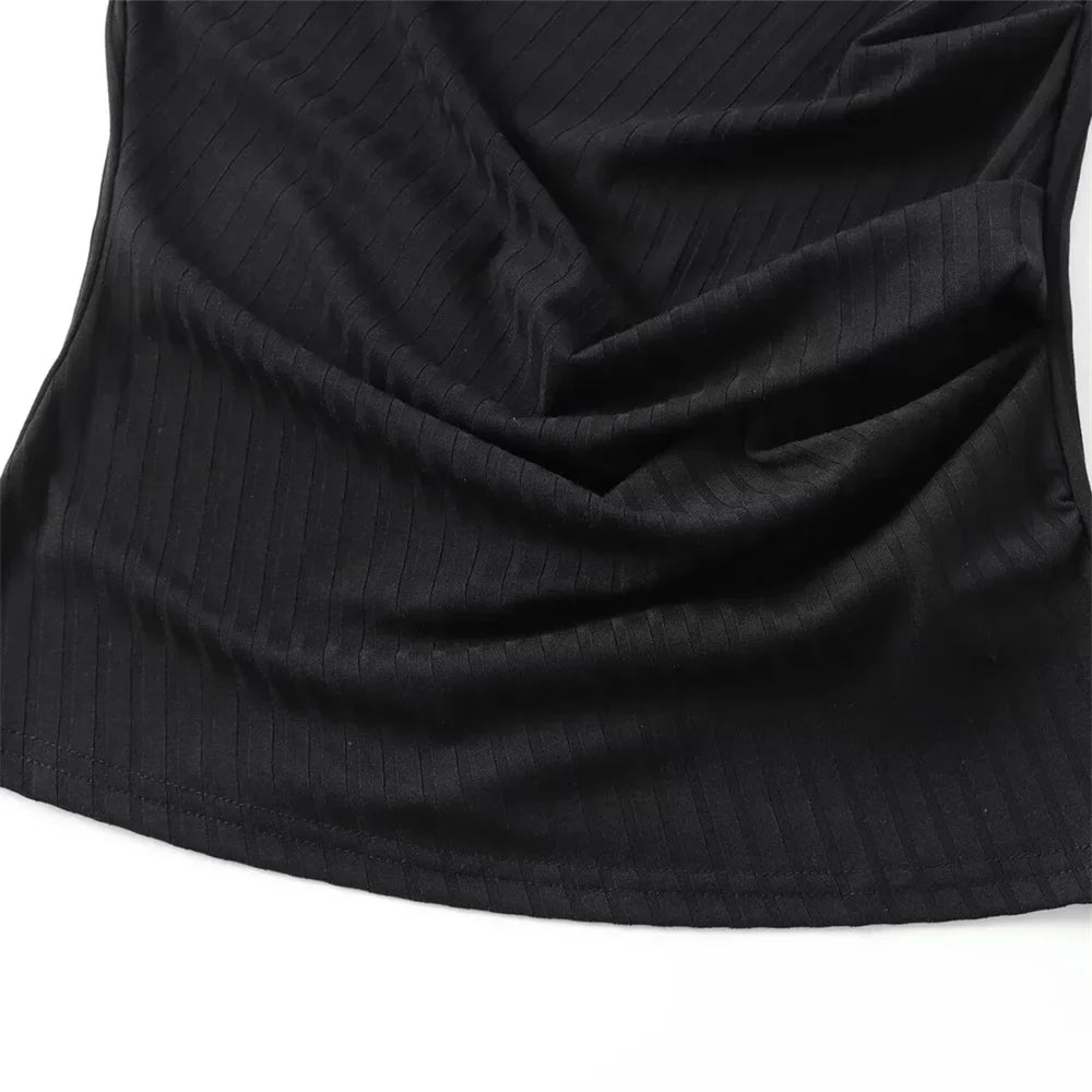 Women's Asymmetric Collar Sleeveless Slim Fit Top and Wide Leg Pants Set for Elegant Casual Style