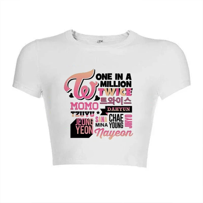 Korean KPOP Women Slim Fit T-Shirt Harajuku Style Streetwear for Summer Fashion