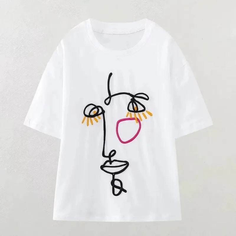 Summer Women's Casual Printed Cotton T-Shirt Comfortable Breathable Short Sleeve Top