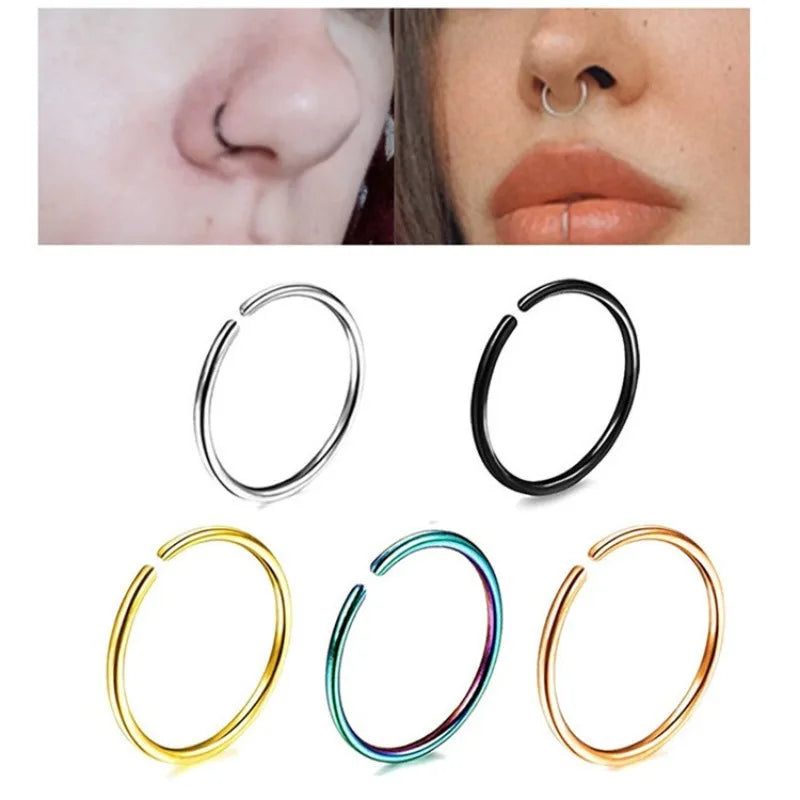 20G Thin Fake Septum Nose Ring Set, Septum Hoops and Labret Lip Rings for Cartilage, Tragus and Helix Earrings
