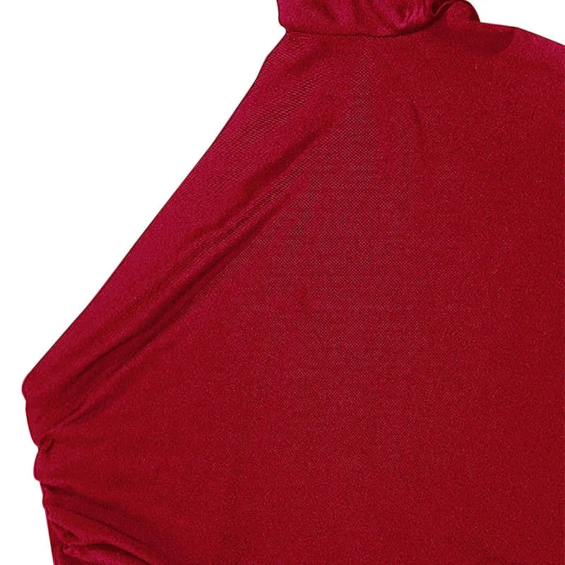 One Shoulder Red Dress Knit For Women Autumn Winter Fashion