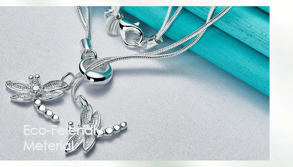 925 Sterling Silver Dragonfly Pendant Necklace for Women with Snake Chain Wedding Engagement Jewelry