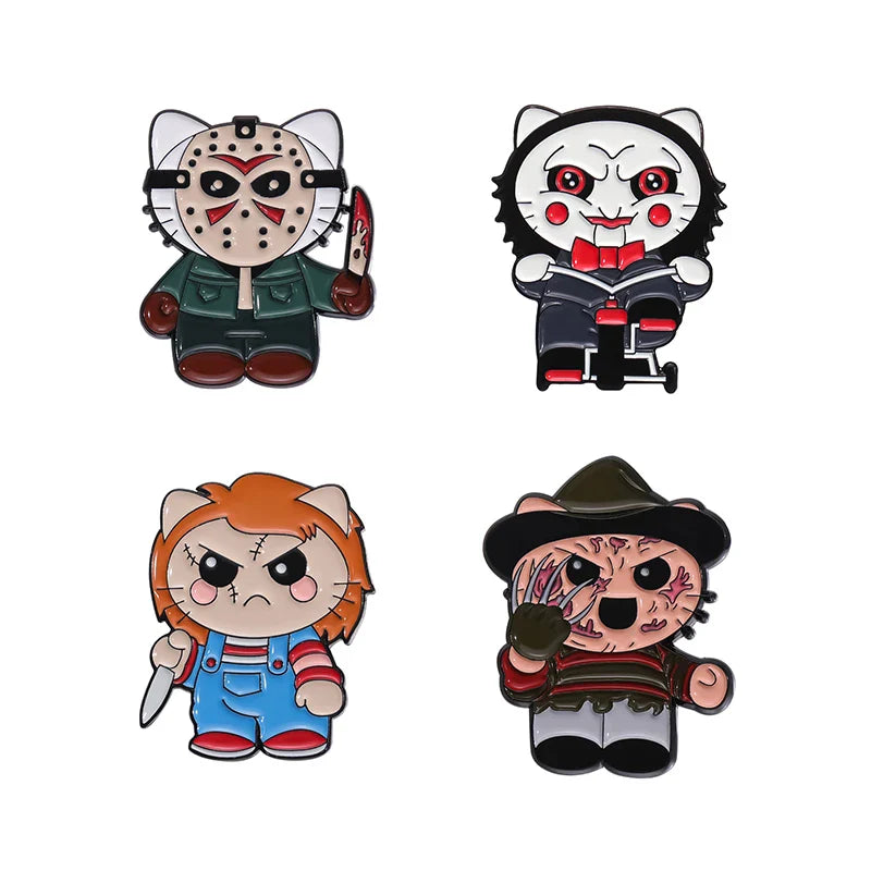 Cute Cat Enamel Pins Set of 4 to 6 Black Fluid Cat Brooches Lapel Badges Unique Animal Jewelry Gift