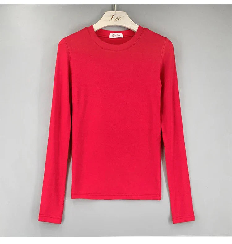 Korean Style Slim Fit Cotton Long Sleeve T Shirt for Women Soft Transparent Summer Tee