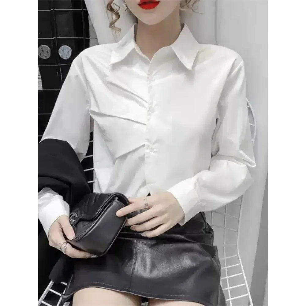 Elegant Office Lady Stripe Shirt with Chic White Long Sleeve Blouse for Casual and Professional Wear