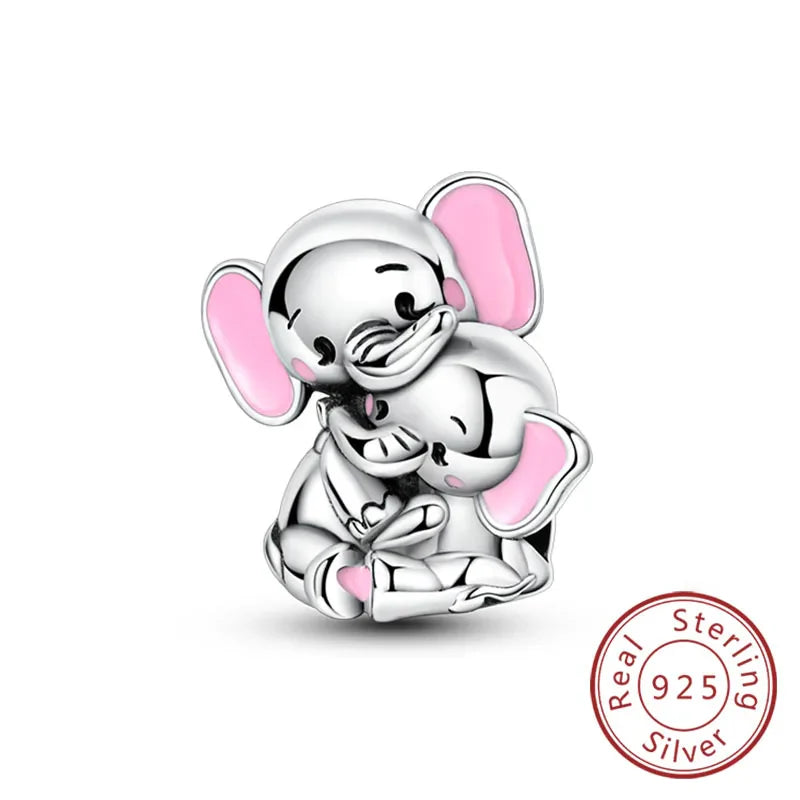 925 Sterling Silver Love Heart Family Charm Bead Pendant for Women's Bracelet Jewelry Gift