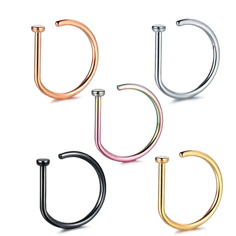 D-Shape Septum Nose Ring Clip On 316L Stainless Steel Fake Piercing Jewelry for Men and Women, 1/3/5 Pieces