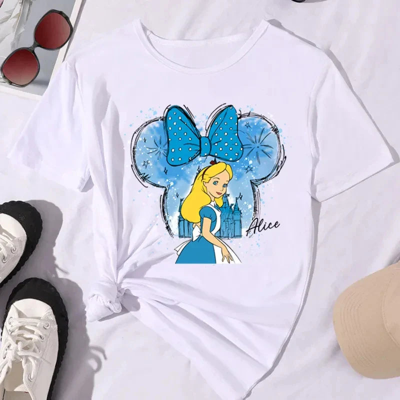 Kawaii Disney Princess Women's Cotton T-Shirt Comfortable Short Sleeve Summer Top