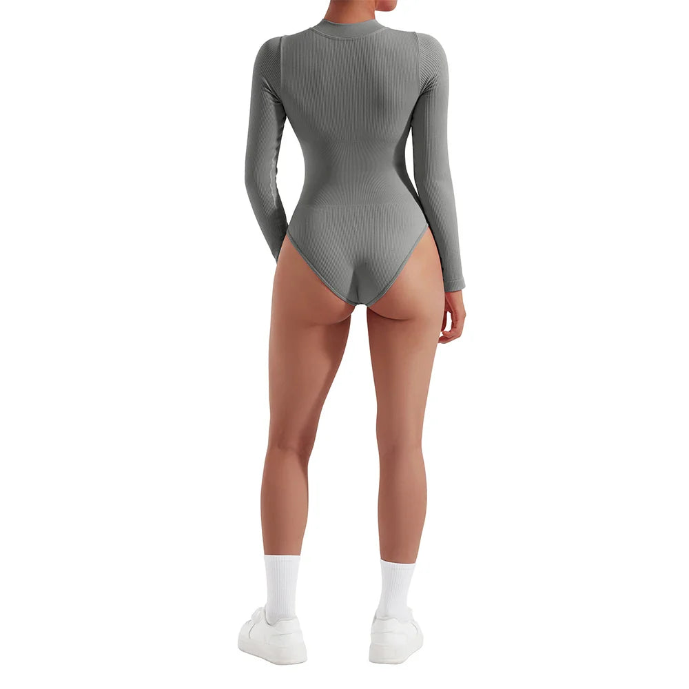 Bodycon Long Sleeve Jumpsuit for Women Zipper Romper Playsuit Fashion Streetwear Autumn Winter Slim Fit Bodysuit