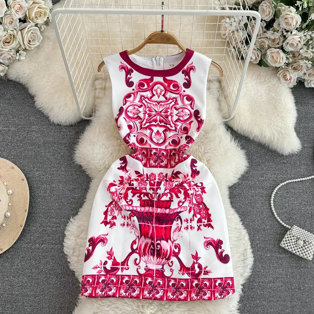 Floral Print Sleeveless Mini Dress for Summer Vacation