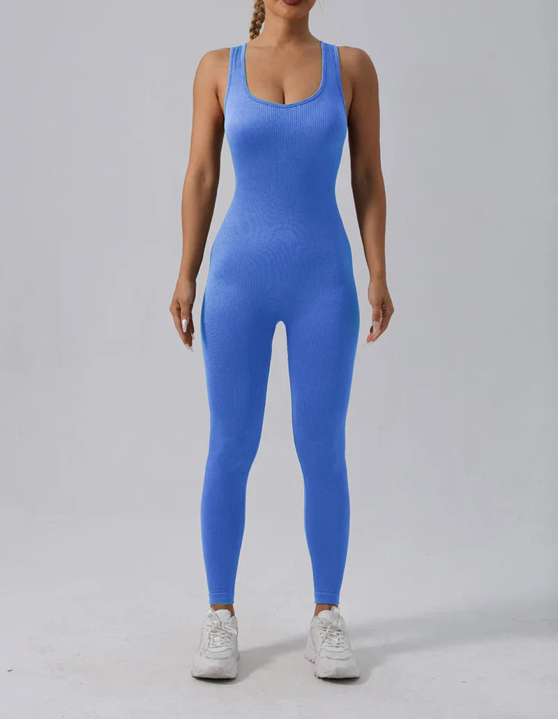 Seamless High Stretch Yoga Jumpsuit for Women Lightweight Breathable Fitness Activewear with Contouring Design and Moisture Wicking Fabric