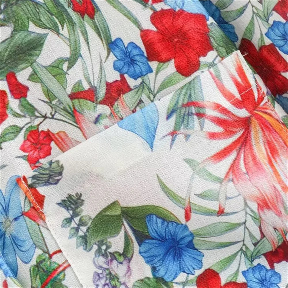 Women's Casual Polo Collar Long Sleeve Linen Shirt and High Waist Pants Set