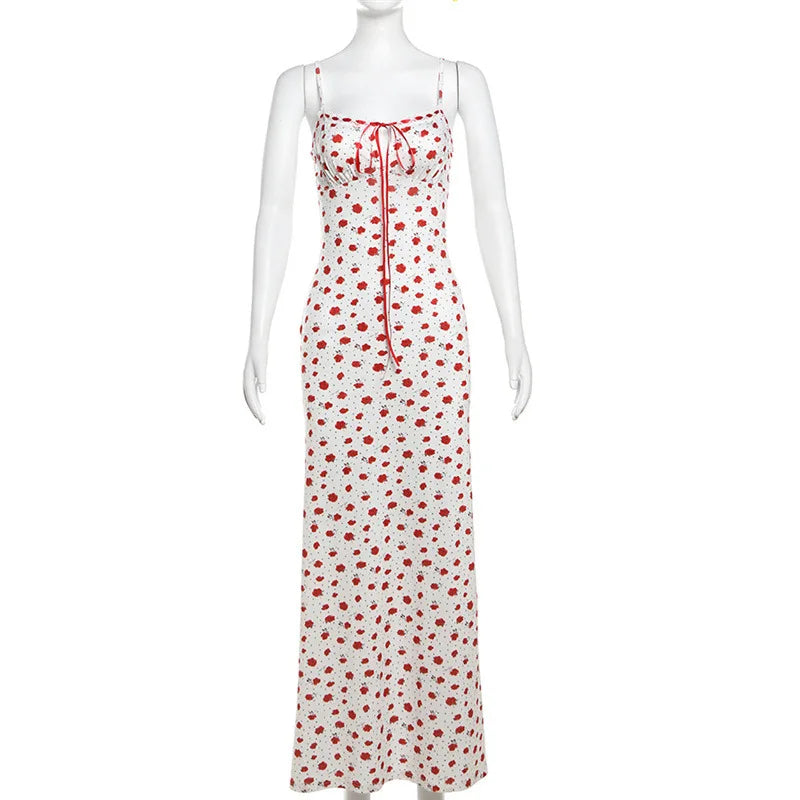 Rose Print Maxi Dress for Women Summer Bodycon Style