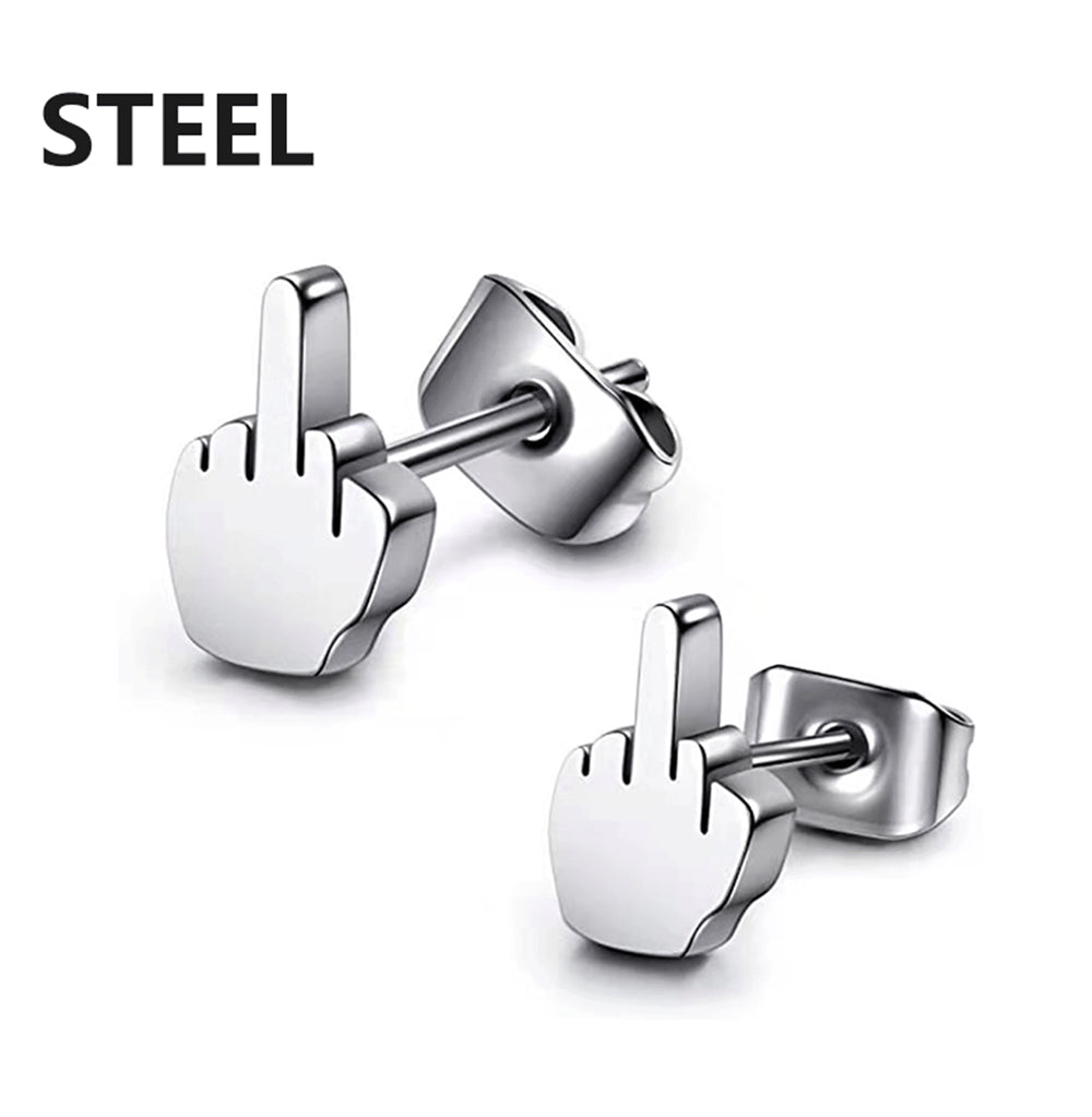 Middle Finger Earrings Stainless Steel Hoop Earrings for Men and Women