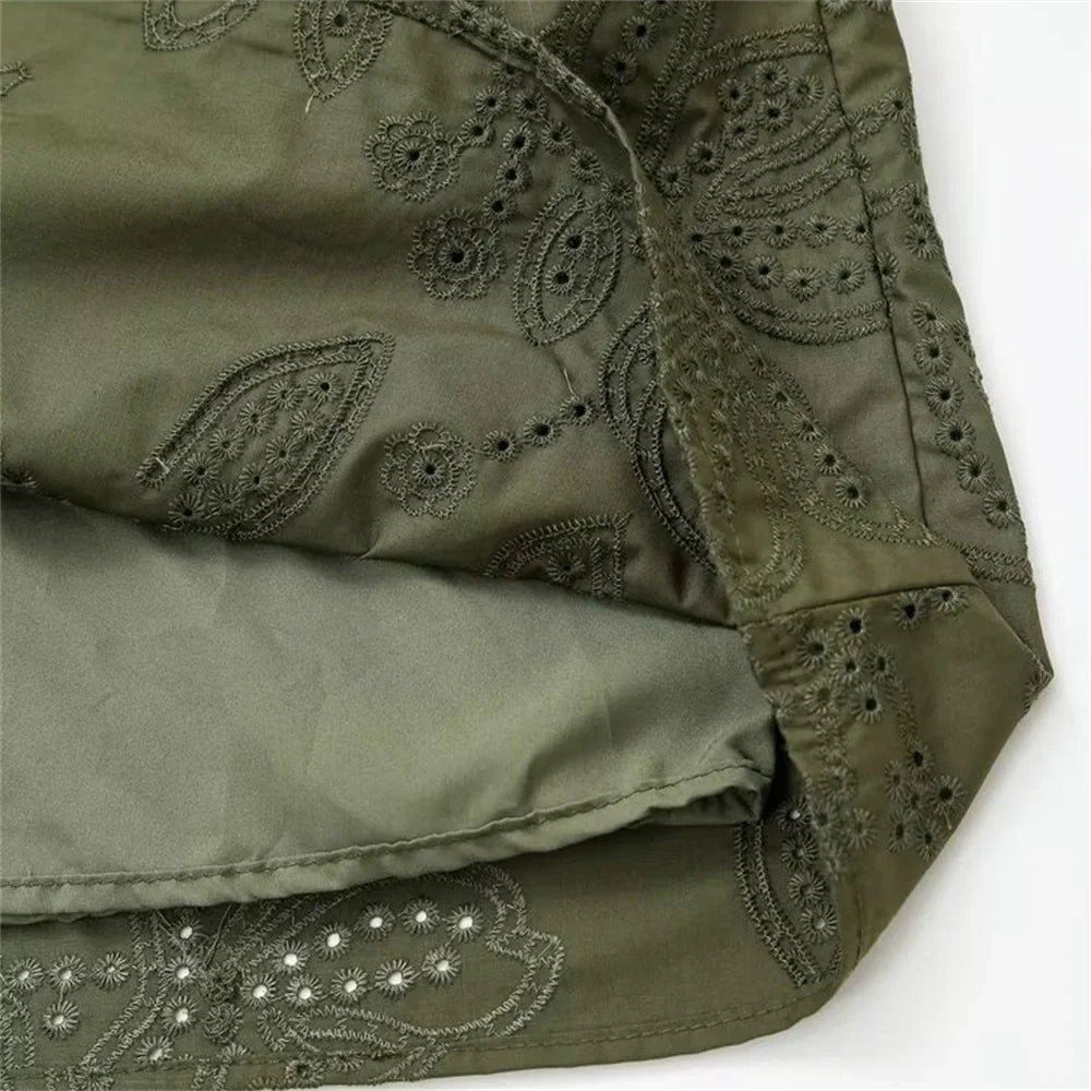 Embroidered Short Dress For Women Elegant Office Casual