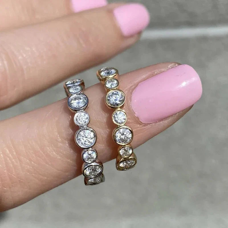 Trendy Round Cubic Zirconia Ring for Women in Silver and Gold Color Luxury Jewelry Accessory
