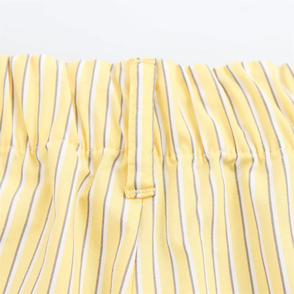 Women's Loose Poplin Shirt and High Waist Striped Pants Set for Spring