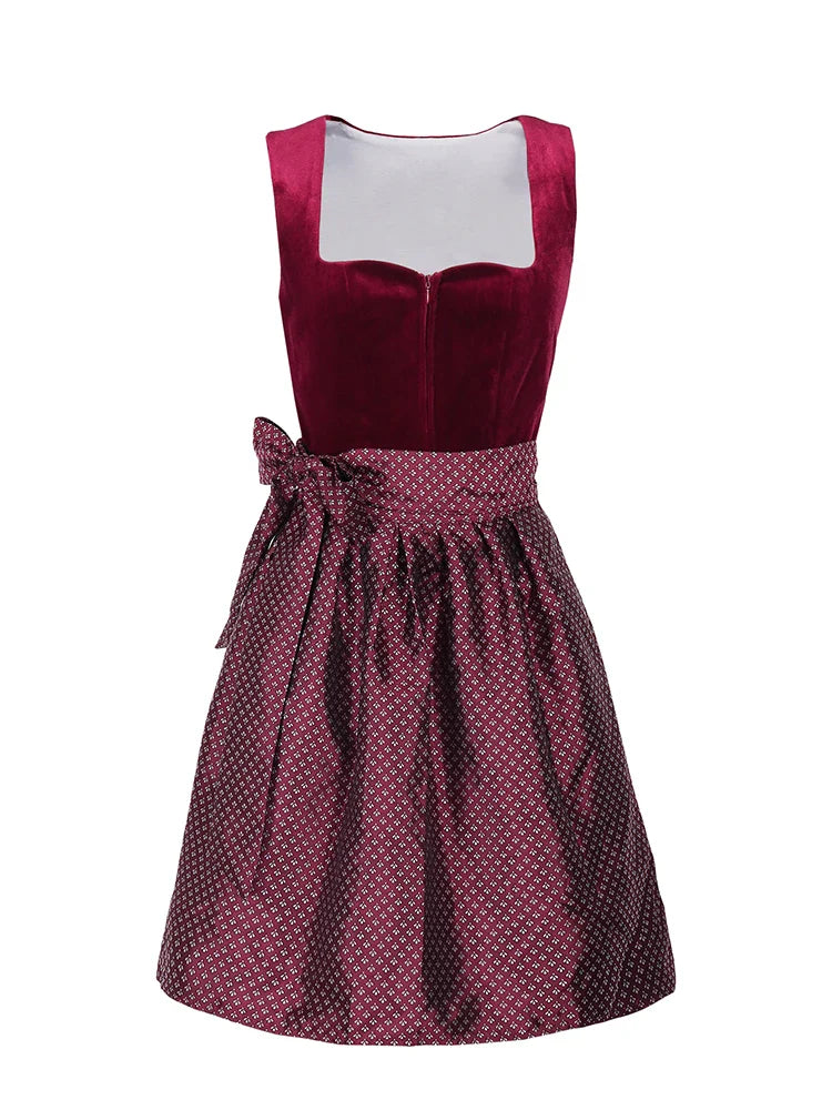 Oktoberfest Dirndl Dress With Lace Apron For Women Midi Red