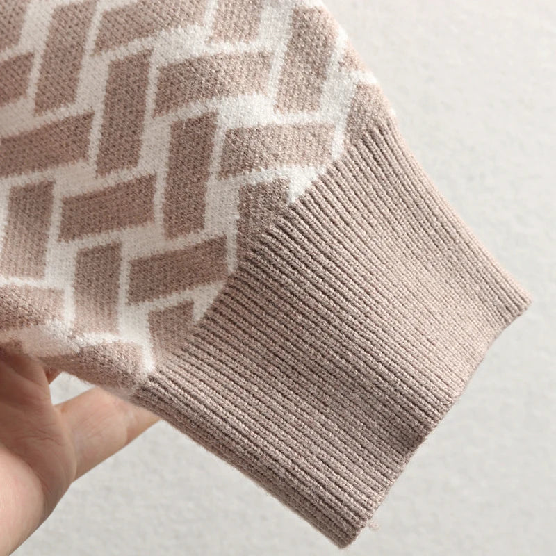 Jacquard Knit Sweater Dress With Belt Elegant Pleated Maxi