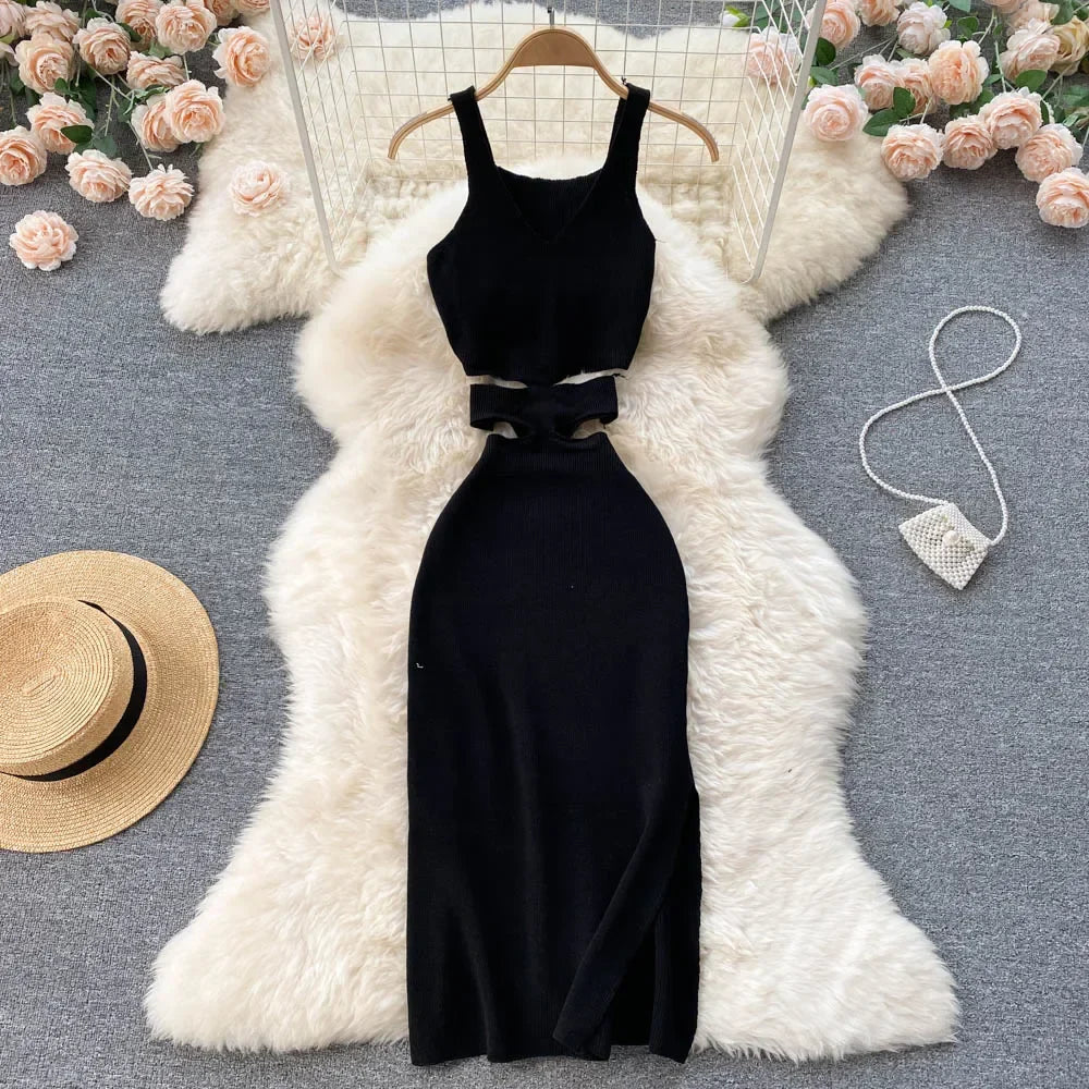 Backless Summer Knit Bodycon Dress For Women Hollow Out
