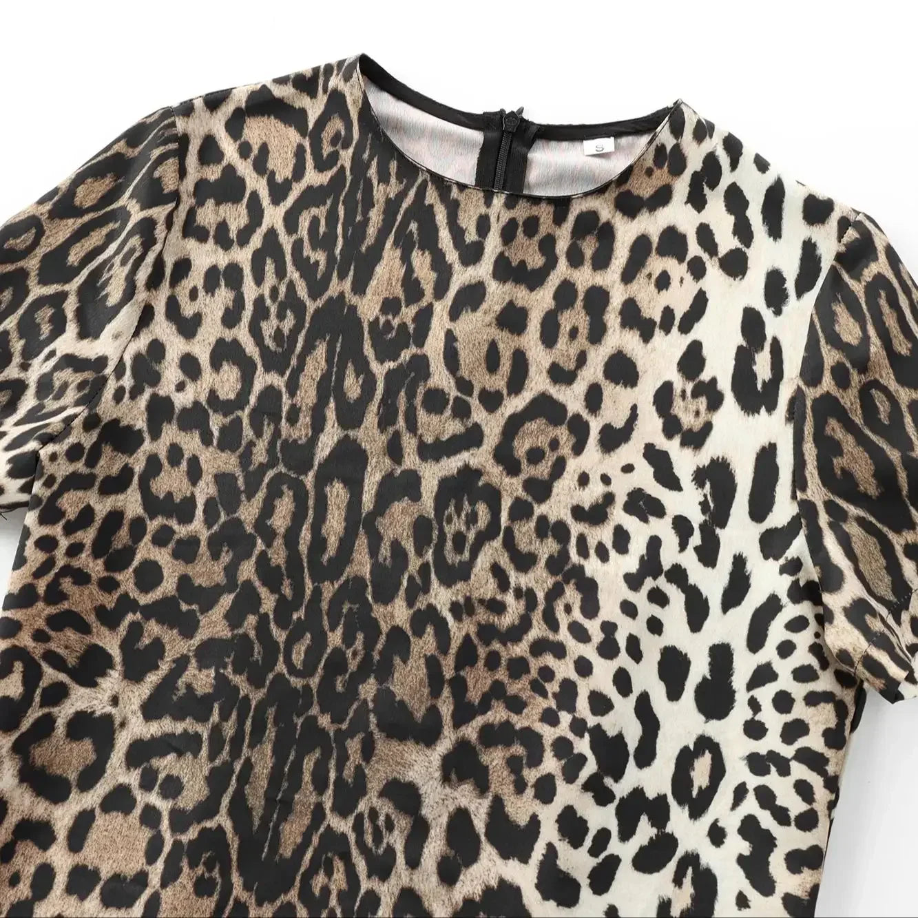 Leopard Print Midi Dress For Women Shirt Style Short Sleeve