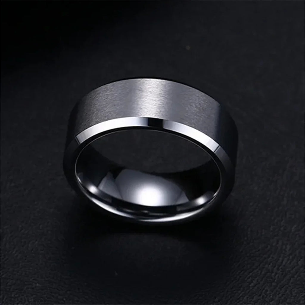 Stainless Steel Black Wedding Engagement Ring for Men and Women Quality Matte Finish Charm Jewelry