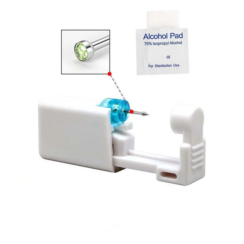 Disposable Nose Piercing Gun Kit with Built-in Stainless Steel Nose Stud and Alcohol Cotton