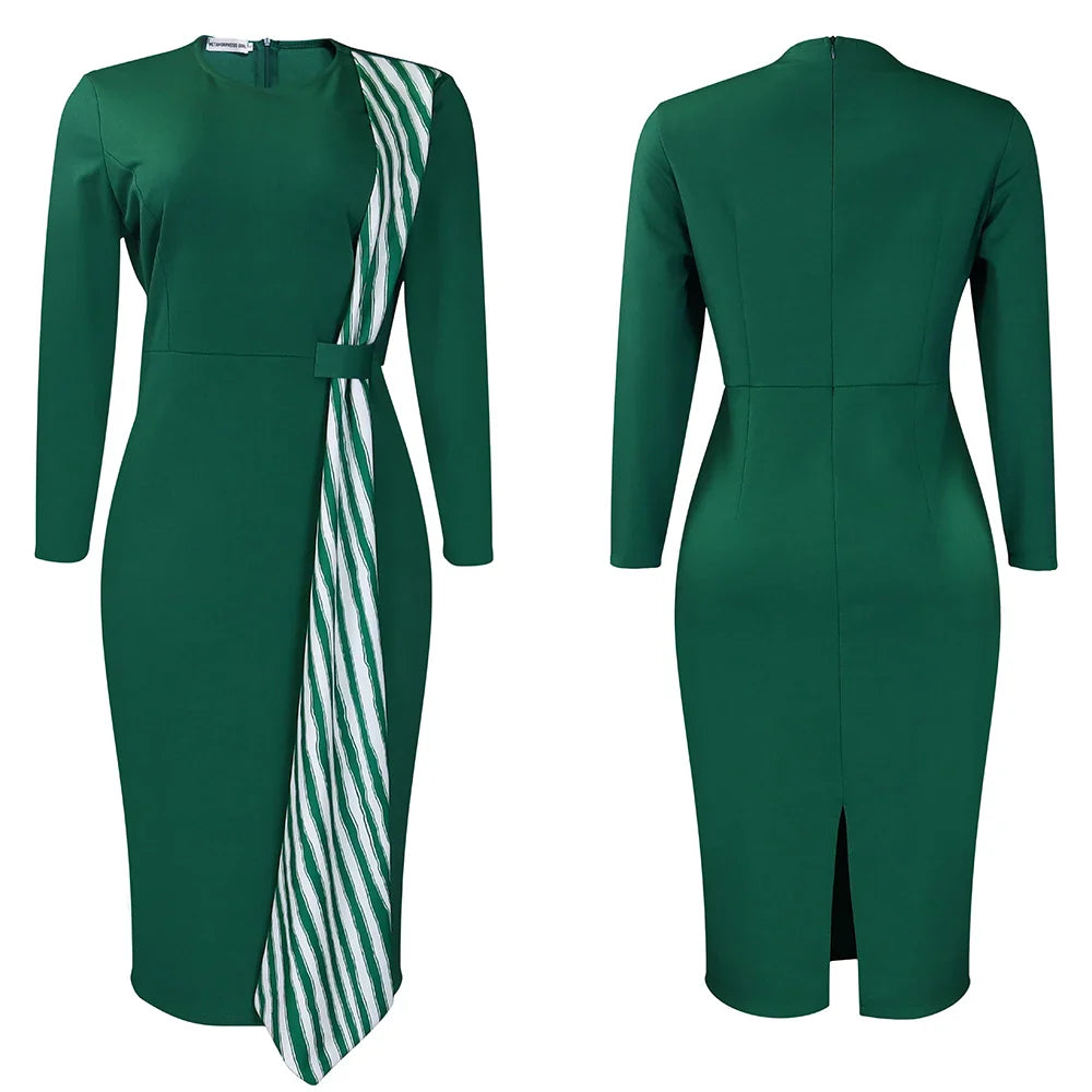 Office Dress For Women Professional O Neck Striped Sheath