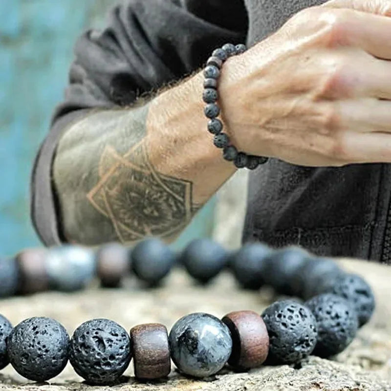 8mm Volcanic Stone Lava Bead Bracelet for Men Handmade Tibetan Buddha Wrist Chain Jewelry