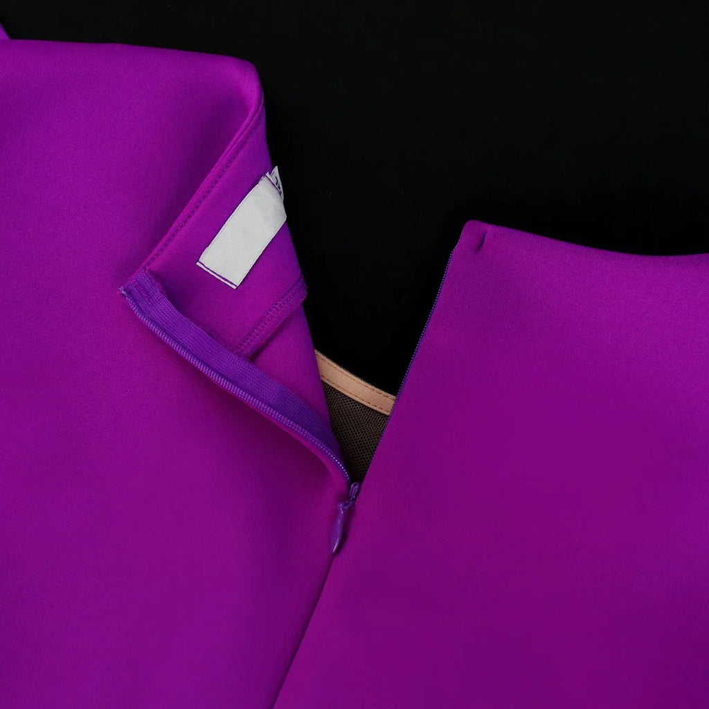 Purple Sheath Dress With O Neck Long Sleeves Calf Length