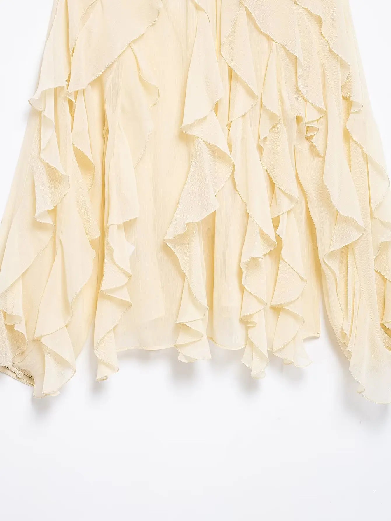 Semi-Sheer Ruffle V-Neck Blouse for Women Long Sleeve Button-Up Lightweight Spring Summer Top